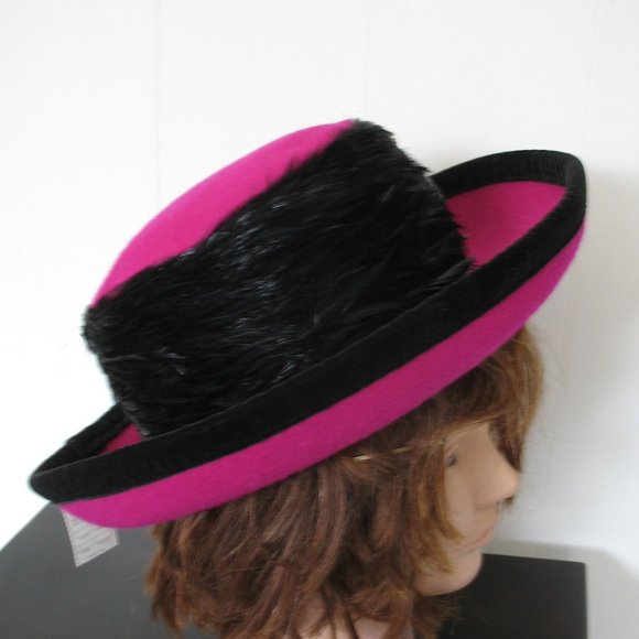 Vintage 80s Fedora Hat NWT Wool Black Feather Trim By Gantos - Picture 5 of 10